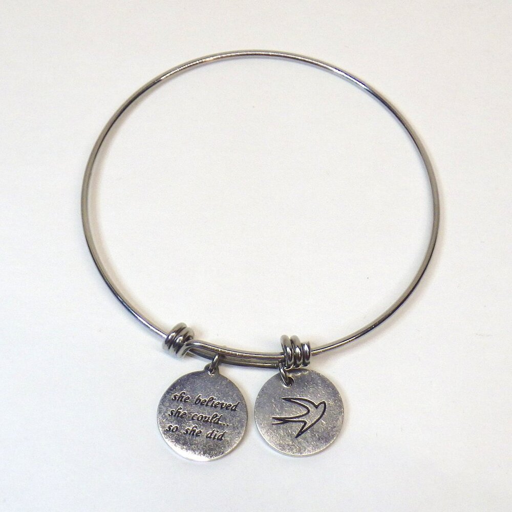 "She Believed She Could So She Did" Silver tone Fashion Adjustable Bracelet
